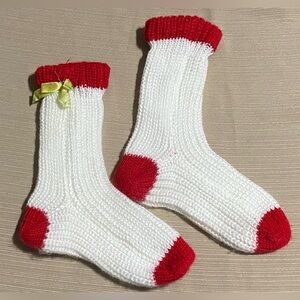 Eastern Accesories White and Red Wool Knit socks with yellow and green bows
